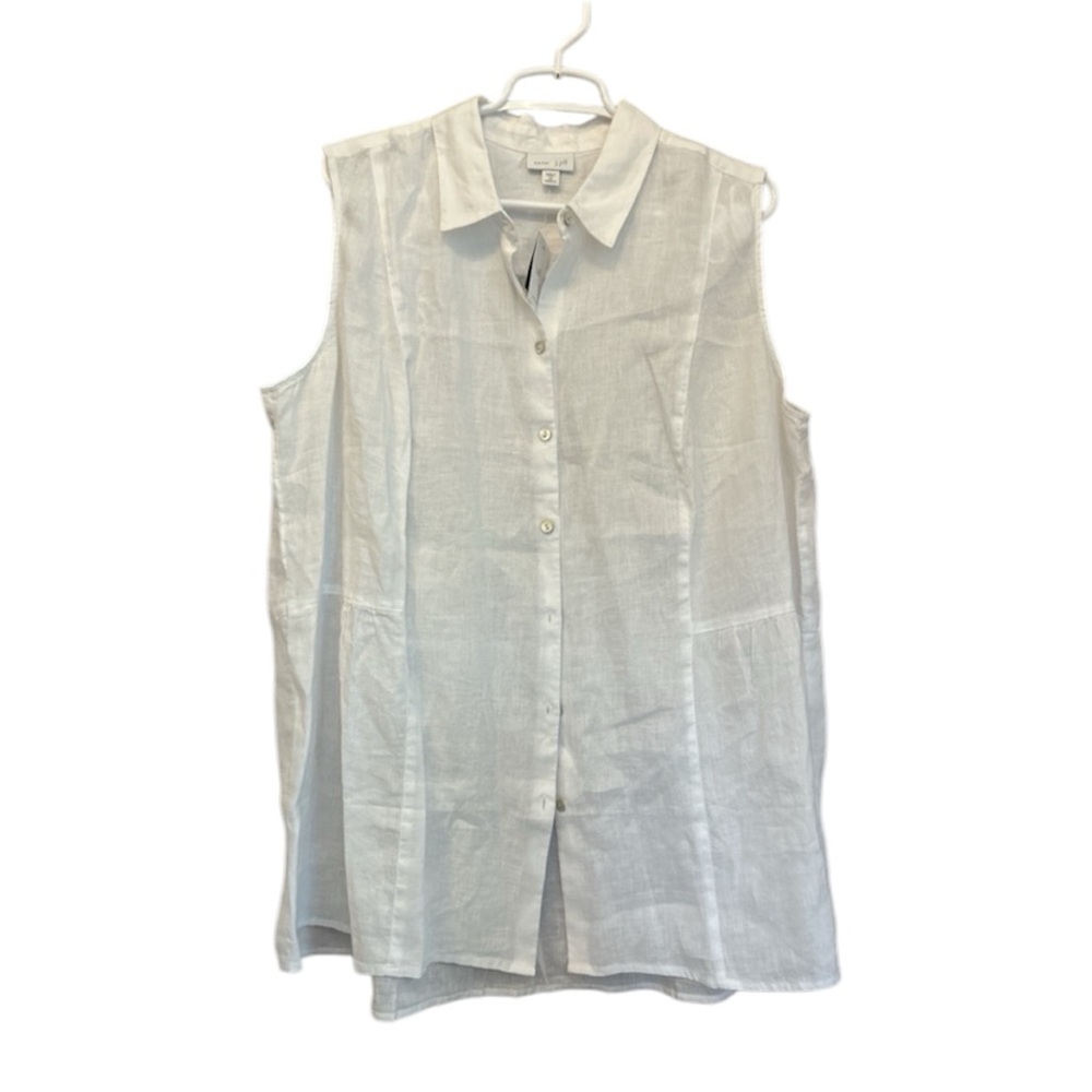 NWT Love Linen J.Jill 100% Linen White Sleeveless Button Down Tunic Top 2X